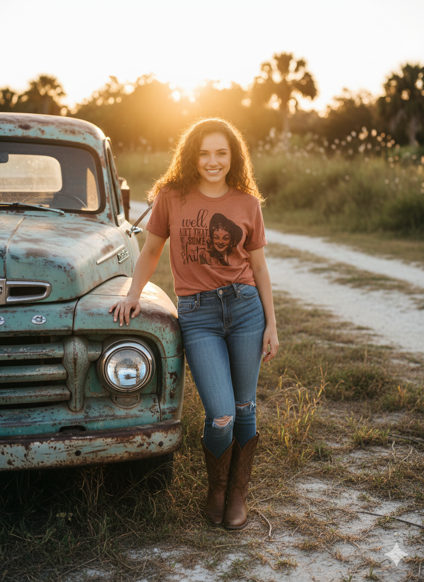 "Well, Ain't That Some Sh*t" Retro Cowgirl Tee | Bella + Canvas 3001 Heather Clay Unisex T-Shirt | Funny Vintage Western Graphic | Sassy Boutique Country Top